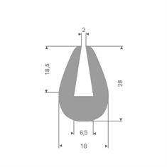 Volrubber U-profiel grijs 6,5mm /BxH=18x28mm (L=50m)