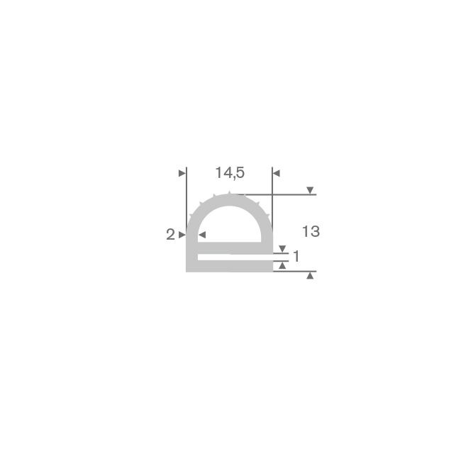 Volrubber U-profiel lichtgrijs voor koelkast BxH=14,5x13mm (L=25m)