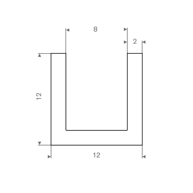 Volrubber U-profiel wit 8mm / BxH=12x12mm (L=50m)